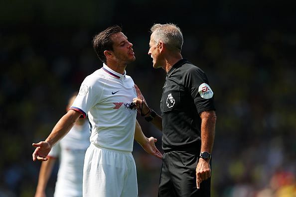Cesar Azpilicueta (L) had an eventful afternoon